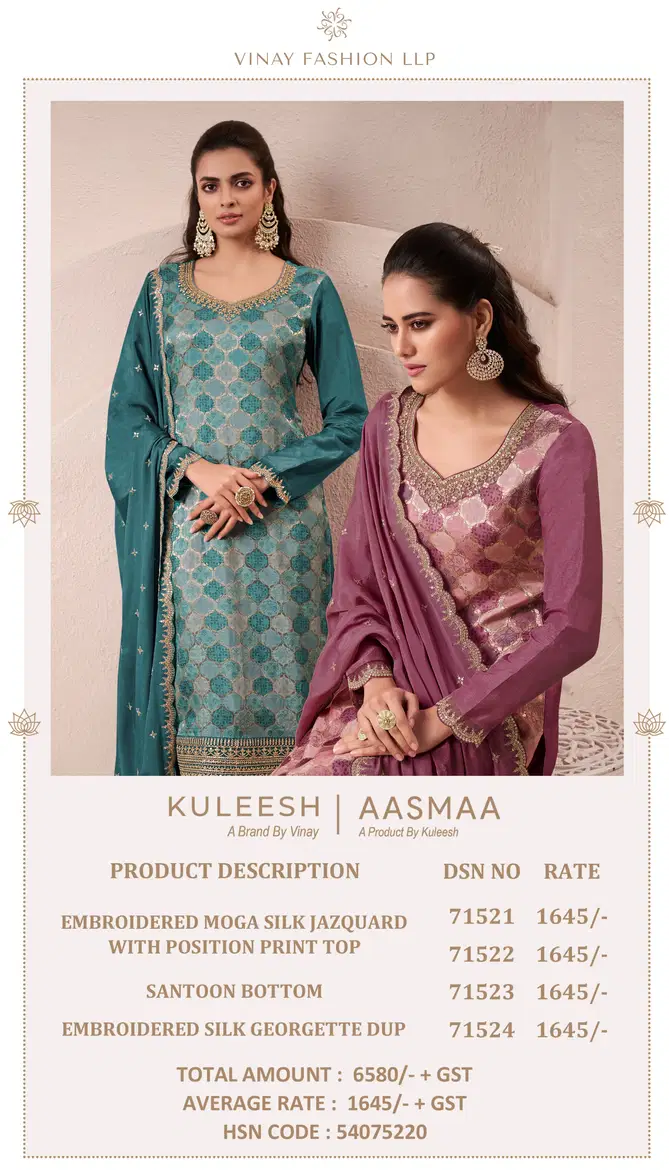 Aasmaa By Vinay Kuleesh Designer Salwar Kameez Wholesale Price